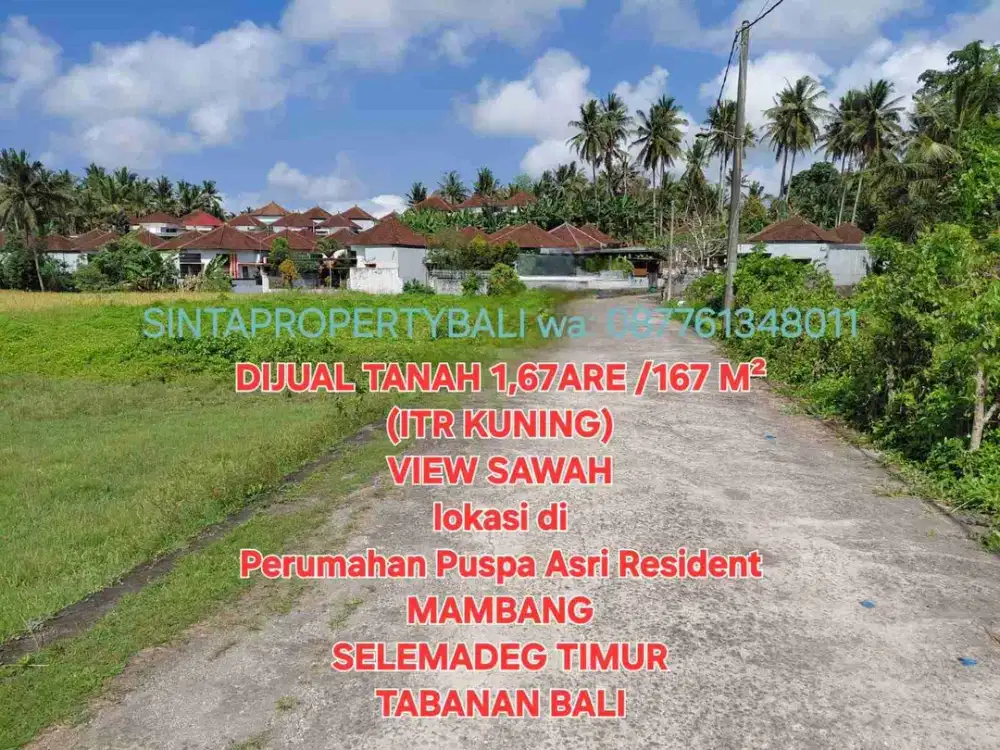 jual tanah167m2 mambang selemadeg timur