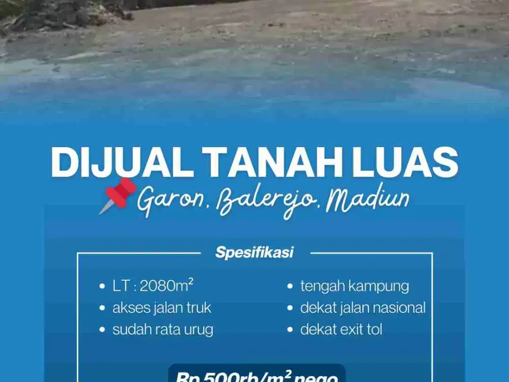 Dijual Tanah Luas / Lahan Komersil Dekat Exit Tol Madiun