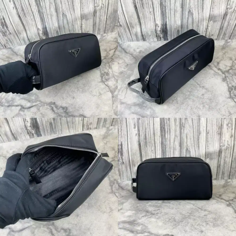 Pouch clutch bag jinjing pria prada single zipper black