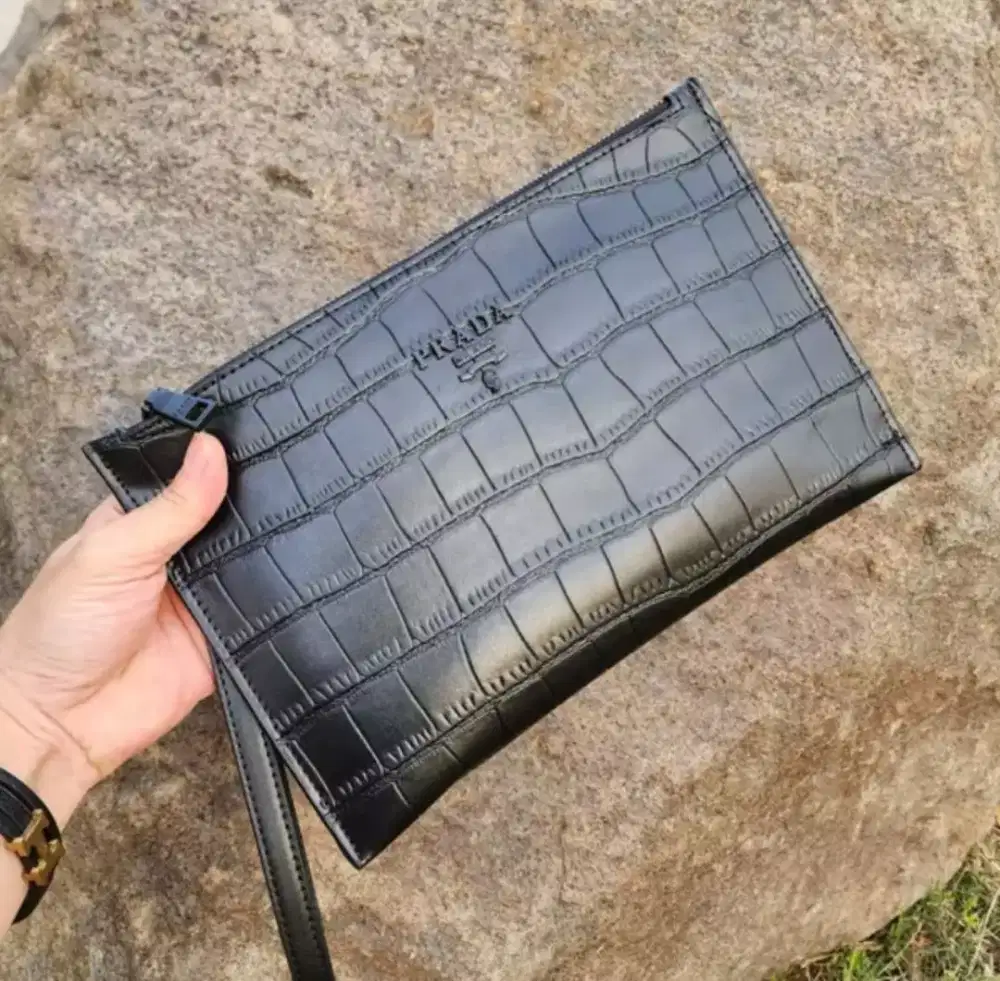 Clutch Prada Croco Black Handbag Men Pria