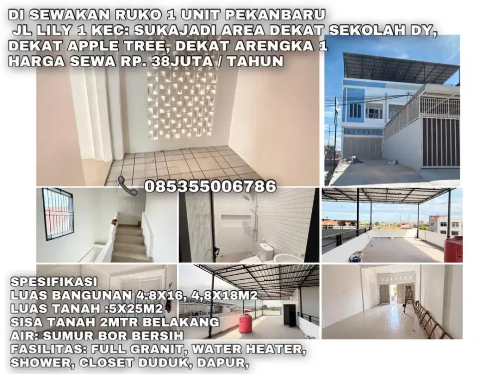 Disewakan ruko 1 unit Jl Lily 1 kec: Sukajadi area dekat sekolah dy