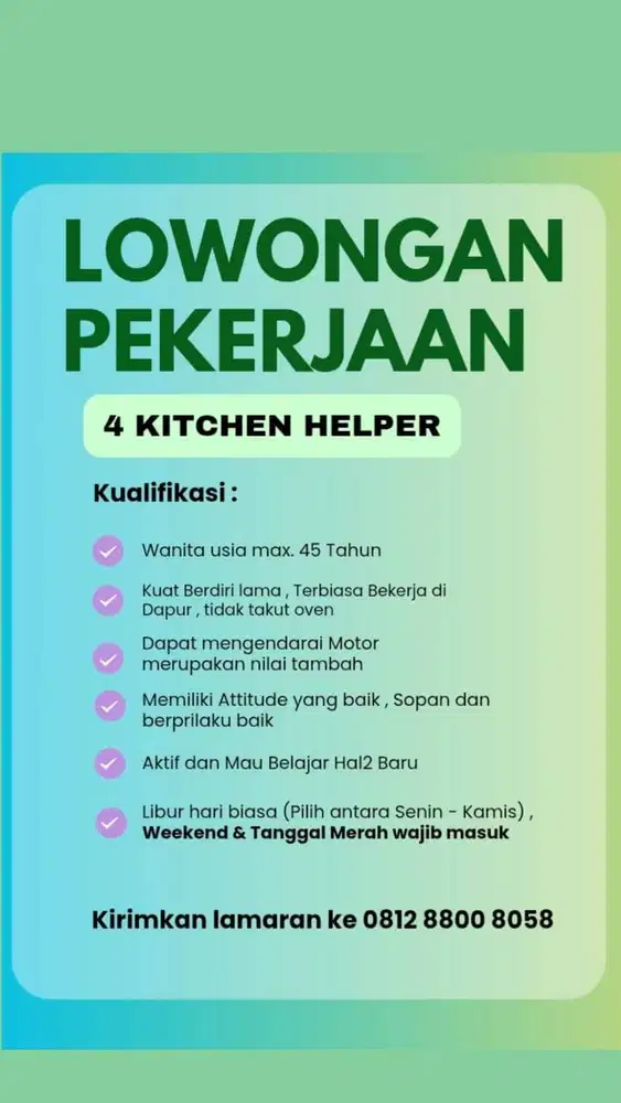 Dibutuhkan segera staff produksi bakery