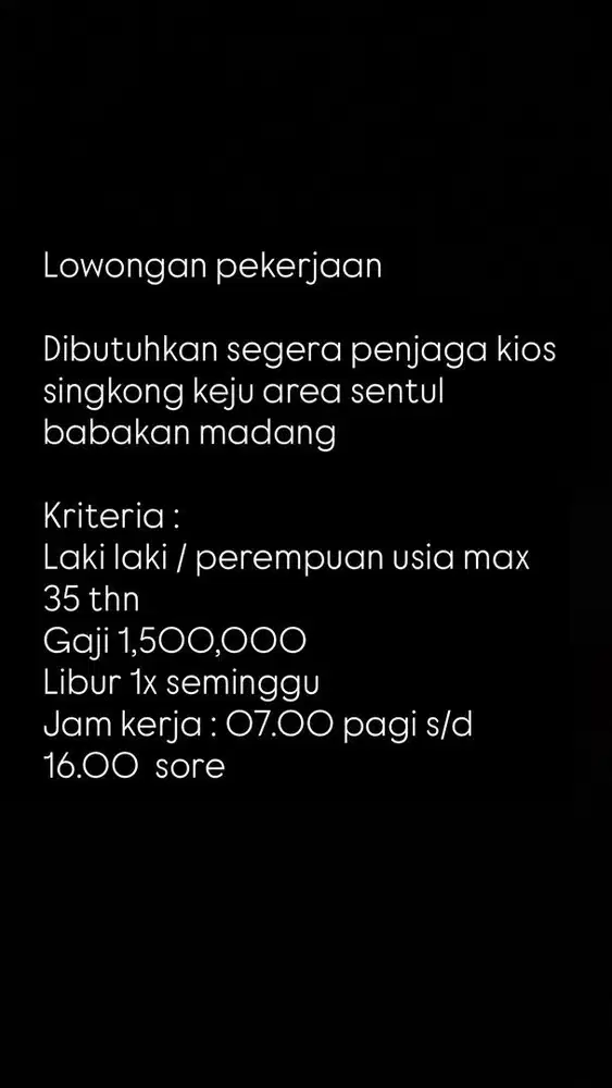 Lowongan kerja jaga kios
