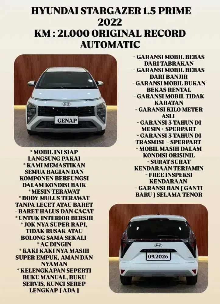 [ KM 21.000 ORIGINAL ] HYUNDAI STARGAZER PRIME 1.5 AT 2022 SIAP PAKAI
