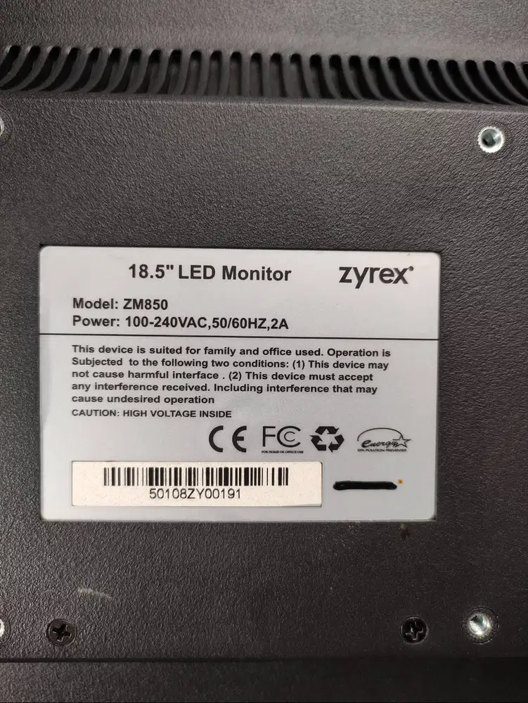 Monitor Zyrex 18.5 Inch ZM850 | LED HD 1366×768 | VGA Input | Normal