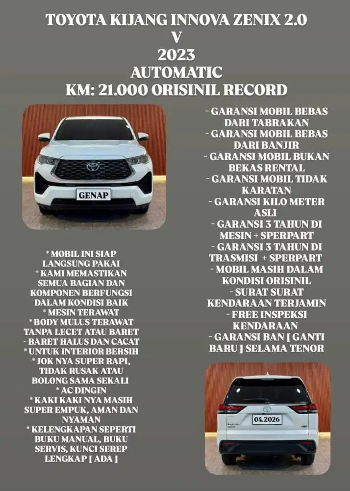 [ KM 21.000 ORIGINAL ] INNOVA ZENIX V 2.0 AT 2023 SIAP LANGSUNG PAKAI
