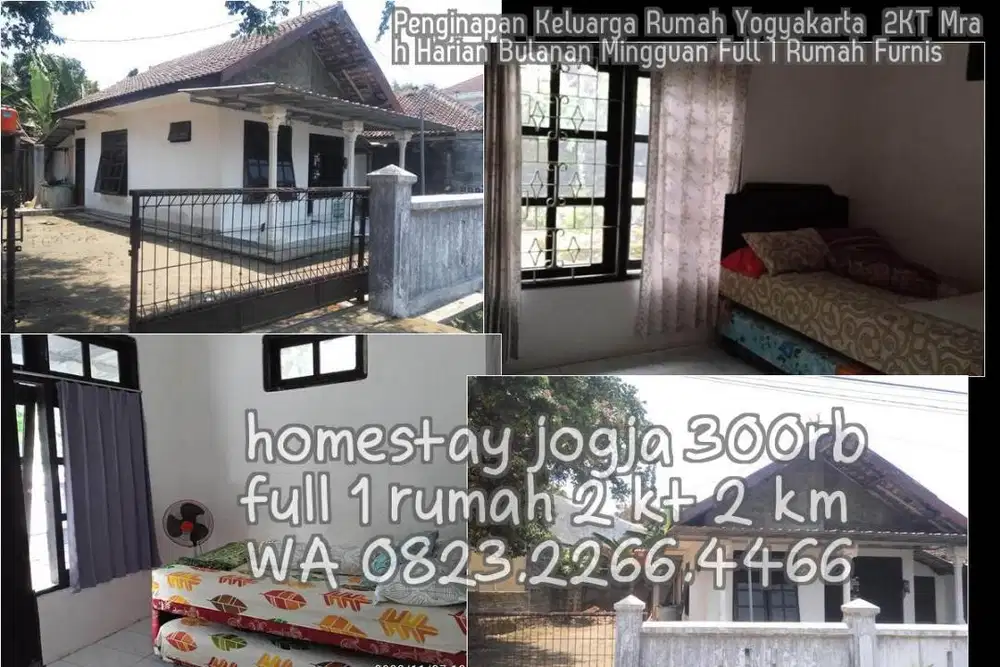 Penginapan Keluarga Rumah Yogyakarta  2KT Mrah Harian Bulanan Mingguan