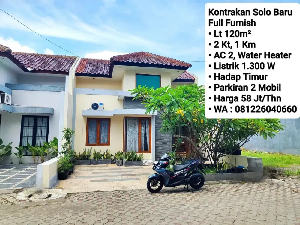 Sewa Rumah Full Furnish Area Solo Baru Di Perum Cluster, Akses Simpangan 4 Mobil