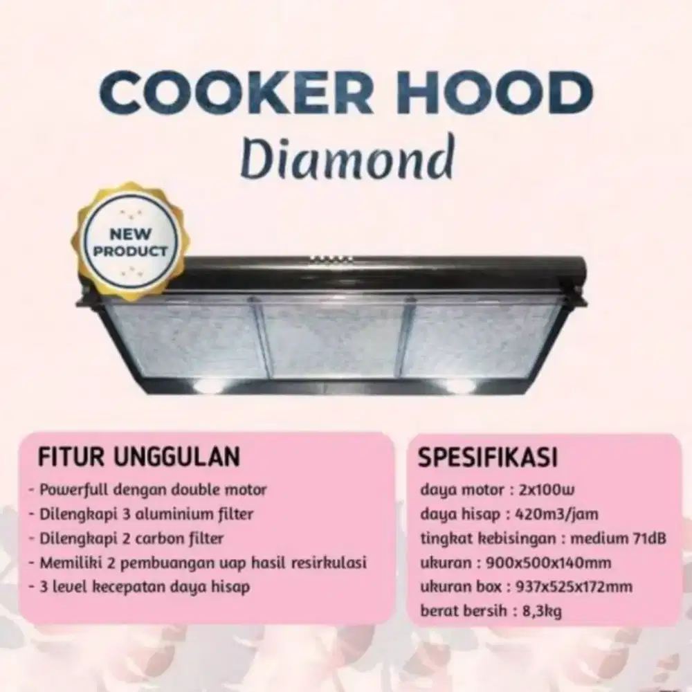 Cooker Hood merk blue gas seri diamond,