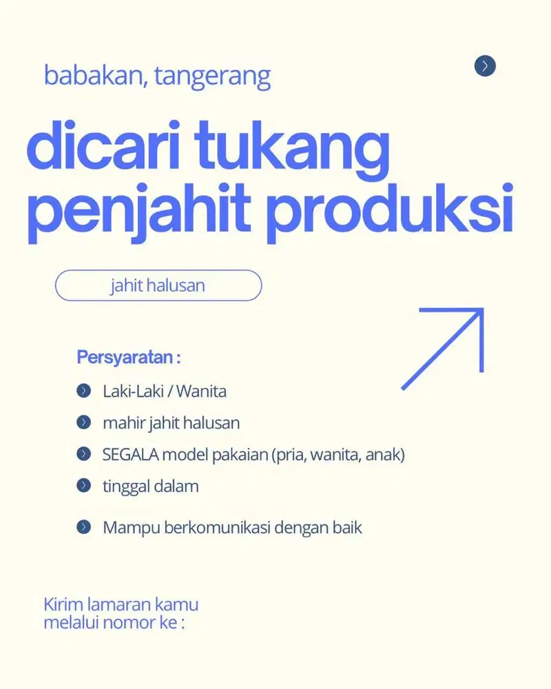 Dicari Tukang Jahit Produksi Borongan