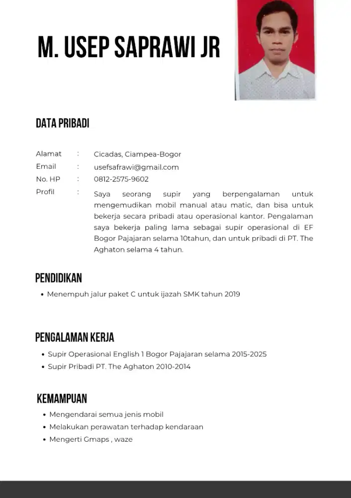 Mencari pekerjaan supir pribadi atau operasional