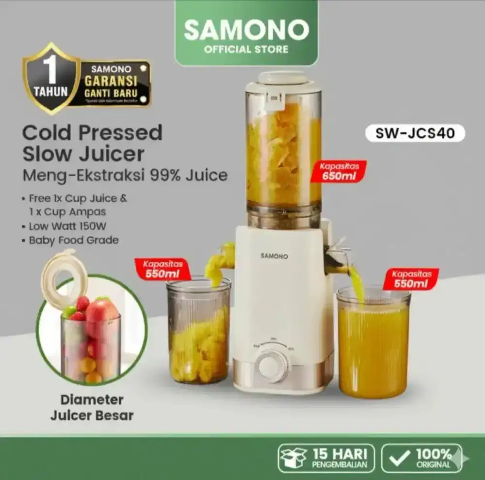Samono Slow Juicer SWJCS40 Low watt 150w Kap 650ml Garansi 1thn
