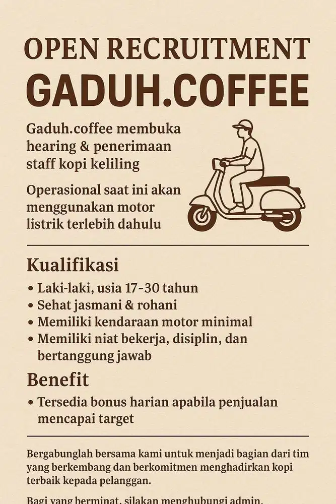 DICARI BARISTA KOPI KELILING, BONUS MENARIK