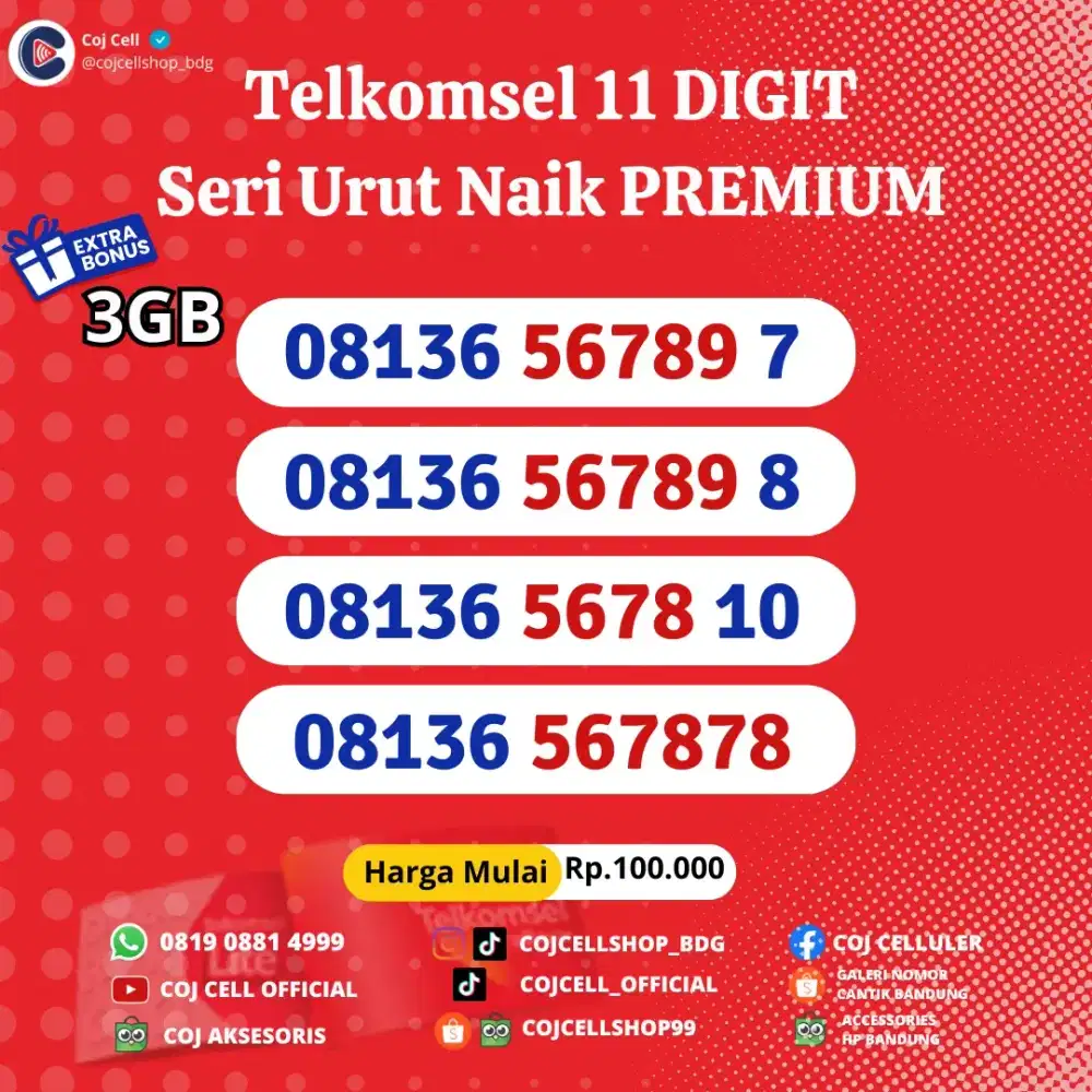 Nomor cantik Telkomsel seri urut naik premium