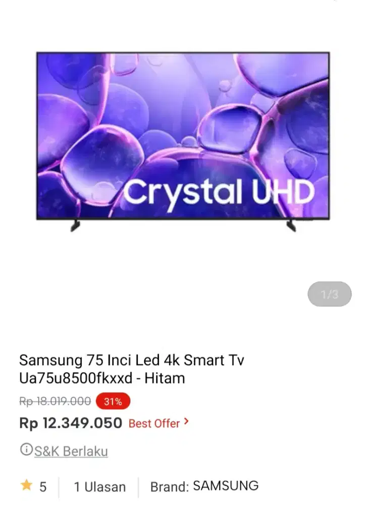 Samsung led smart tv 75 inci