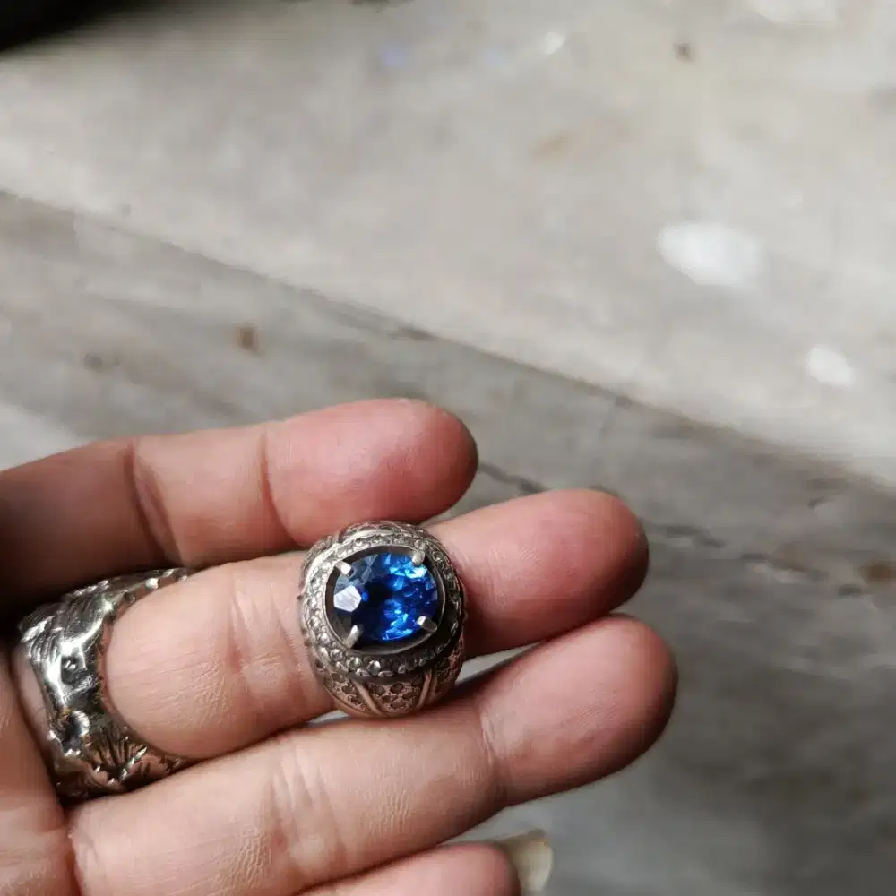 Batu blue safir ring perak tebal