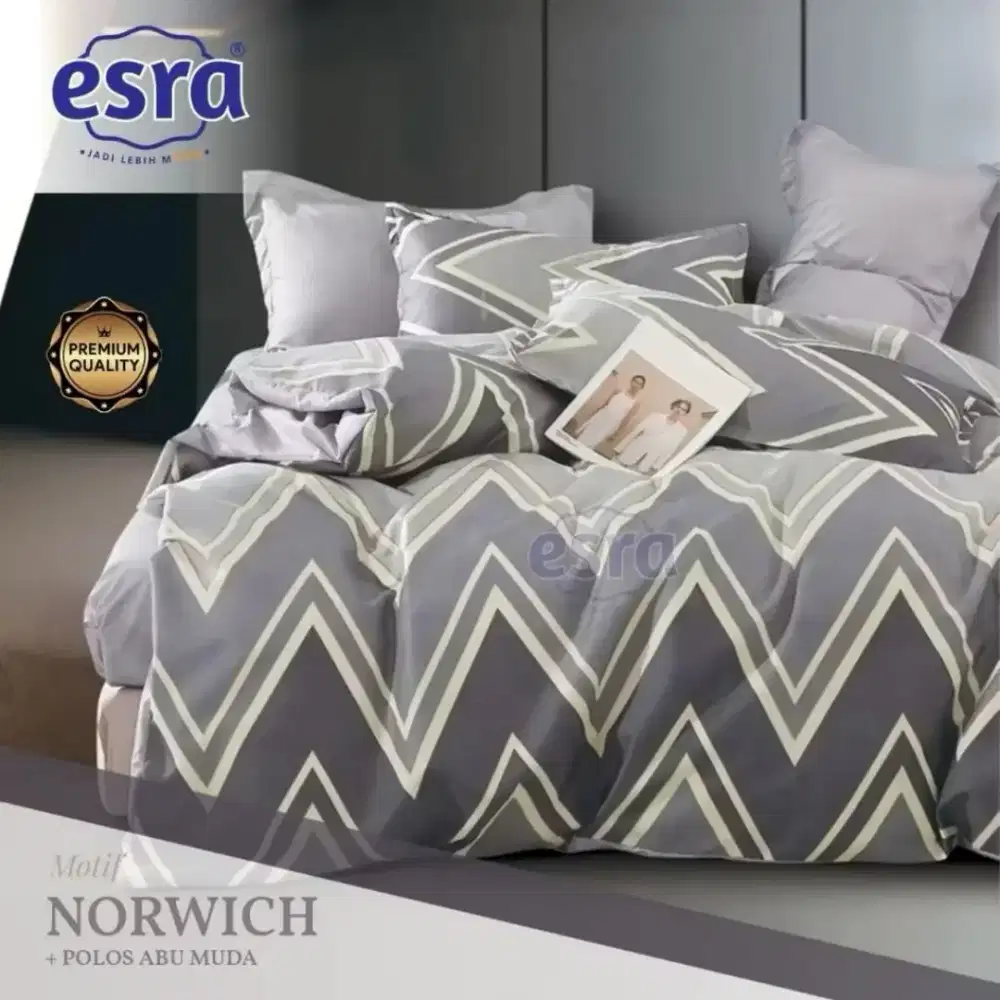 Set sprei katun premium motif garis zigzag grey