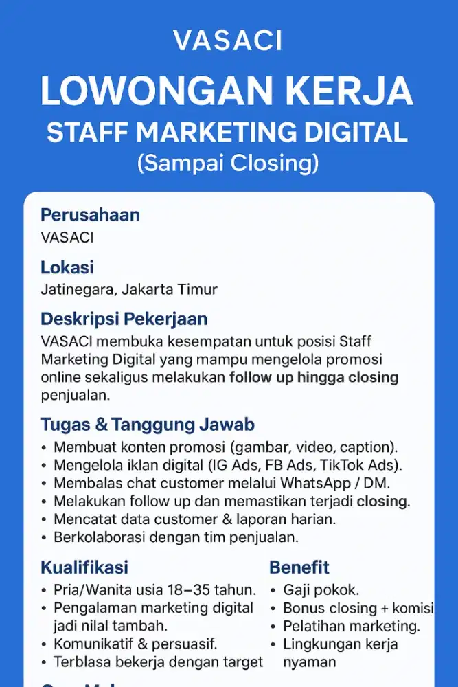 Lowongan marketing digital klosing perempuan dan laki laki