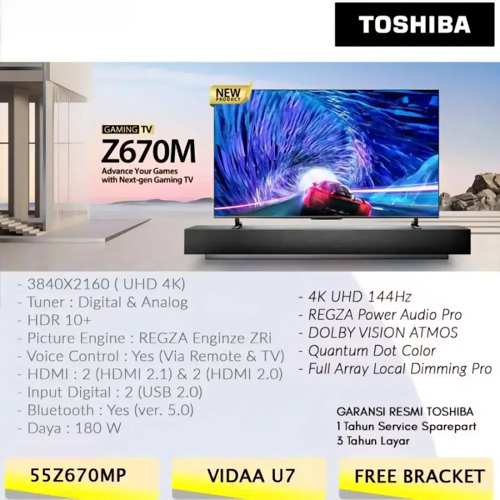 Smart TV Toshiba 670M 55 - Warna Tajam, Input Lag Rendah, Ready PS5!