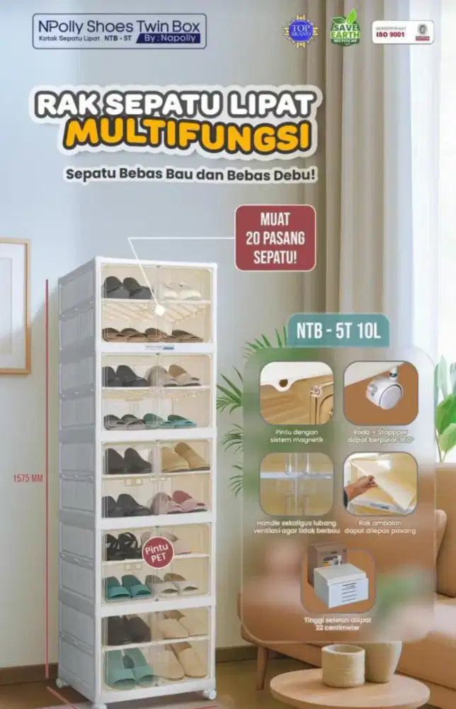 Rak sepatu lipat multi fungsi Napolly susun 5