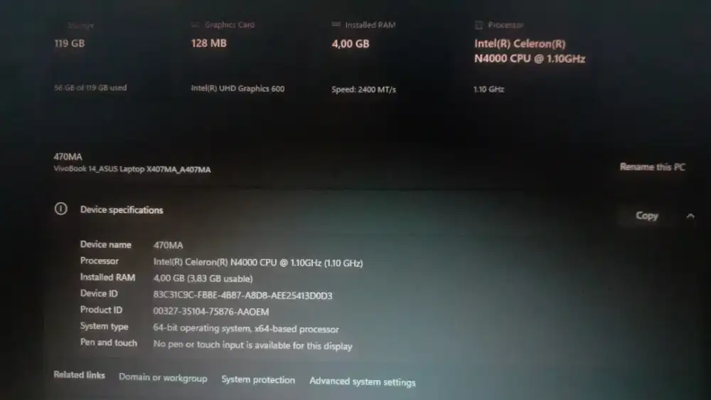 Jual Murah Laptop Asus X407MA Intel Celeron N4000