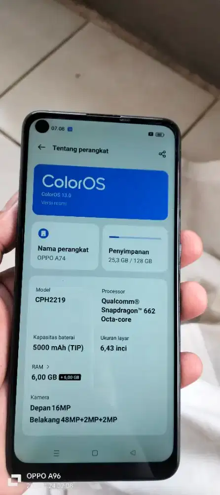 Opo. A74 resmi 6+6/128 mnus gantian lcd SMA tombol power keras