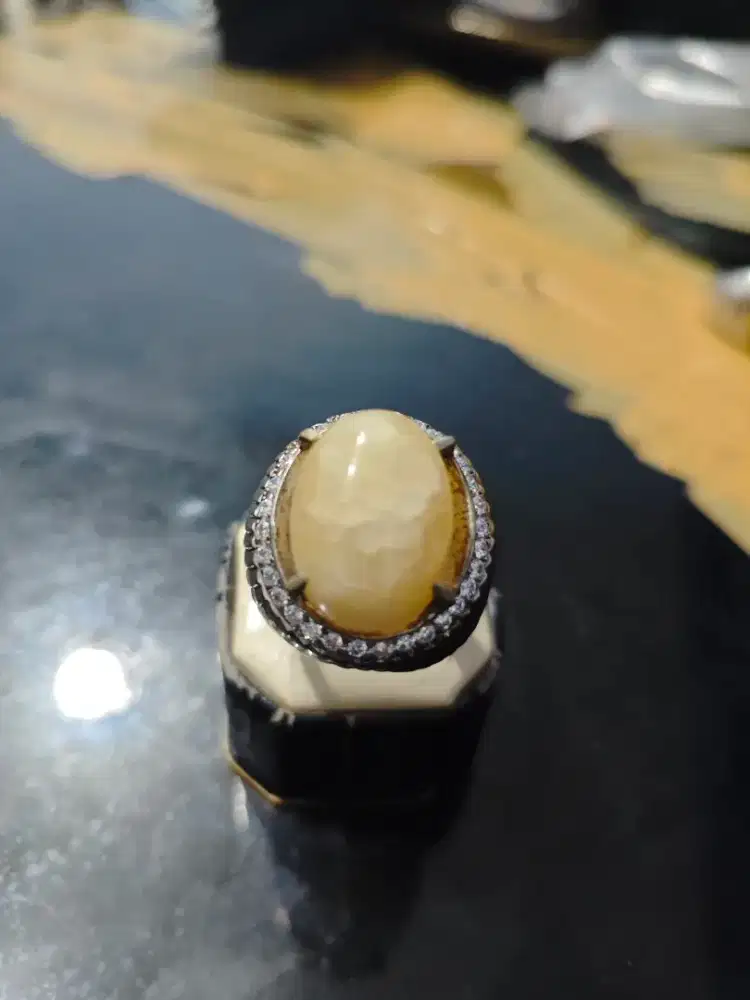 Cincin Eropa Perak batu Mani Gadjah Calcite