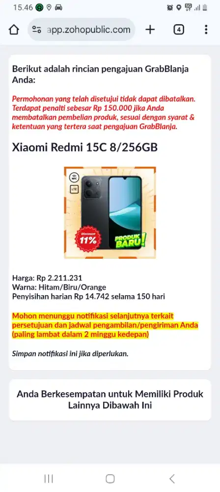 Xiaomi Redmi 15c Ram 8/256 baru