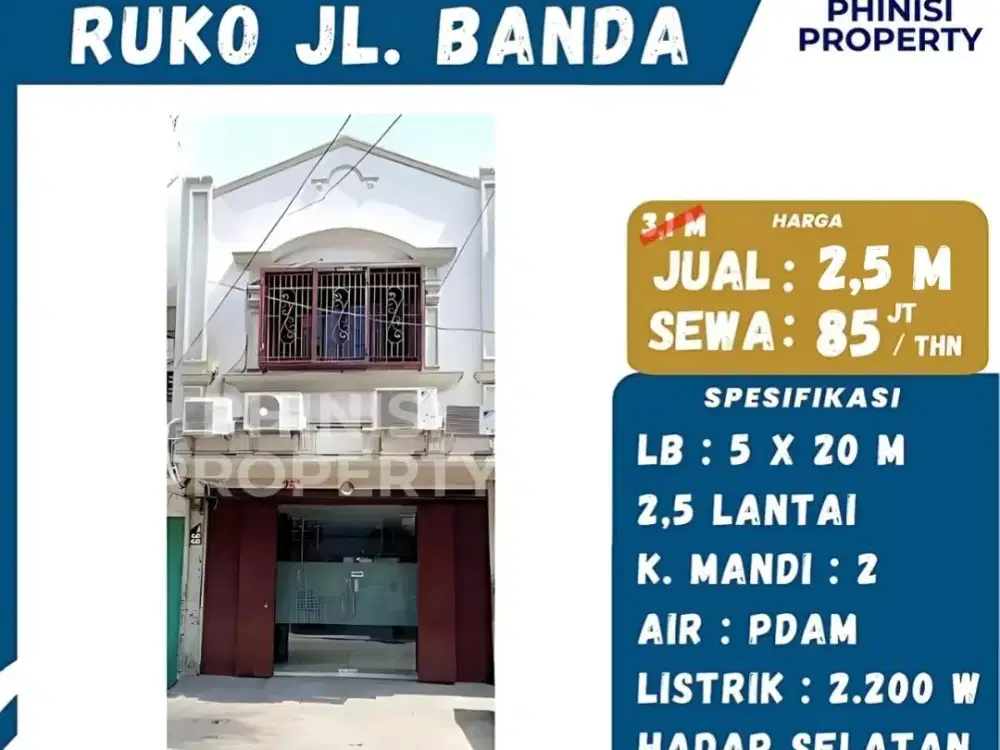 DIJUAL/DISEWAKAN RUKO MURAH DI JALAN BANDA