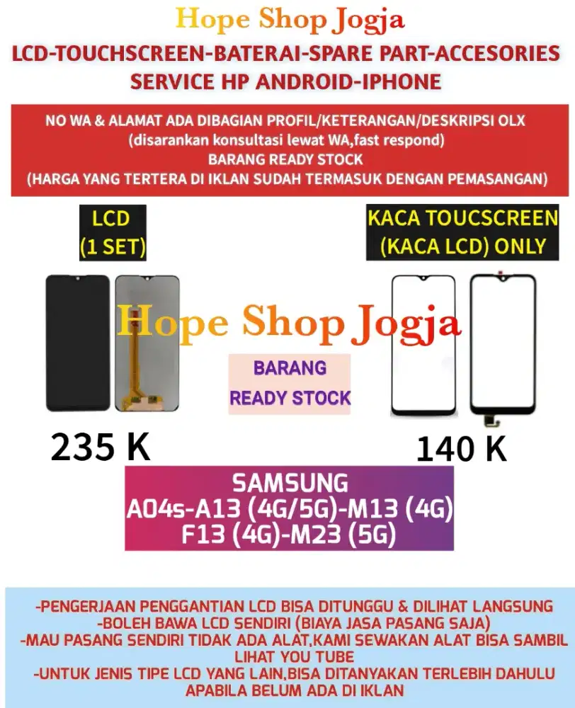 Touchscreen-Baterai-LCD Samsung A04s-A13 (4G/5G)-M13 (4G)