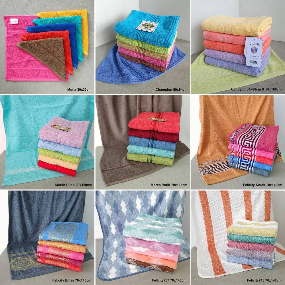 GROSIR 1 Lusin Handuk / Concept Terry Palmer / Merah Putih / Felicity