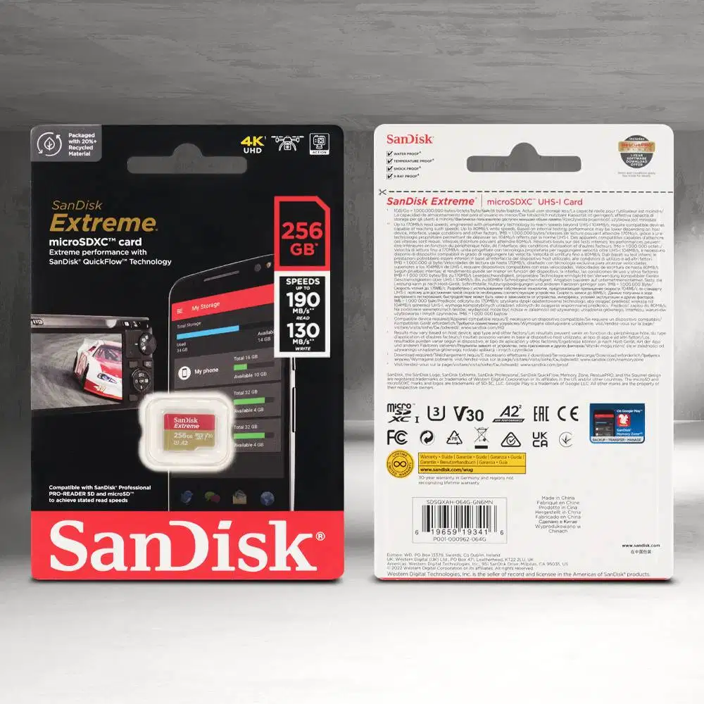 Micro SD SanDisk Extreme microSDXC V30 A2 U3 256GB ORI up to 190 MB/s