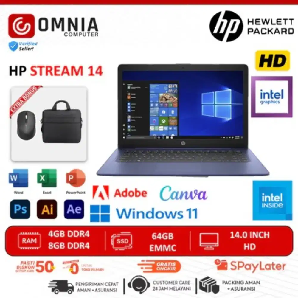 Laptop HP Stream 14 Intel Core N4120 Ram 8GB