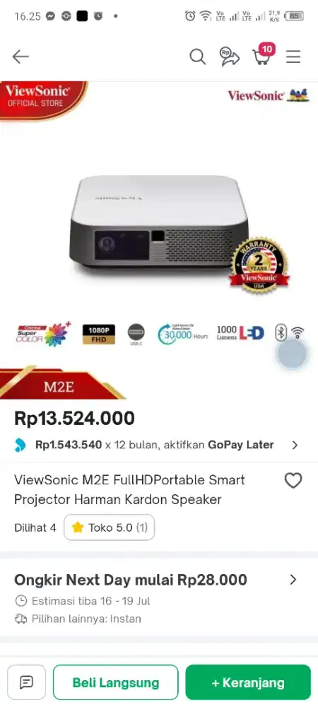 Smart proyektor ViewSonic M2e