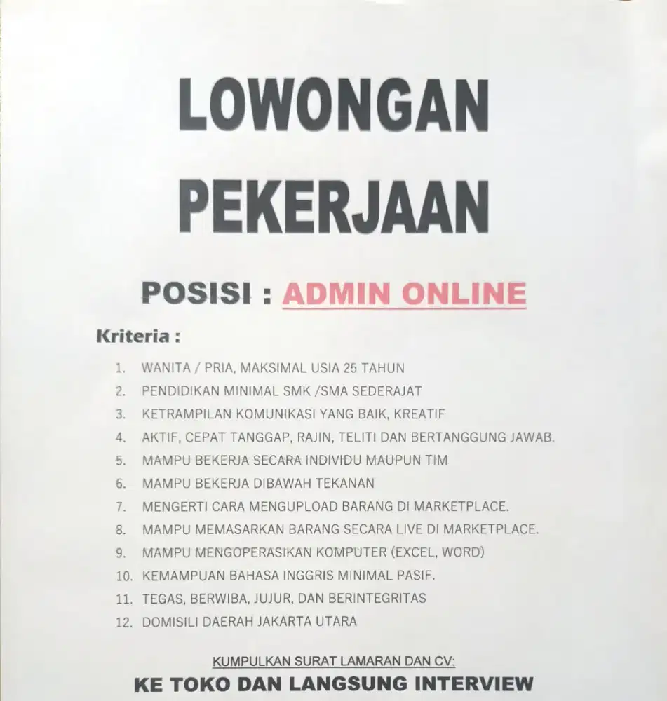 Lowongan kerja admin online