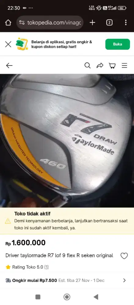 Driver Taylormade R7 Lot 10.5 Flex S  seken Original