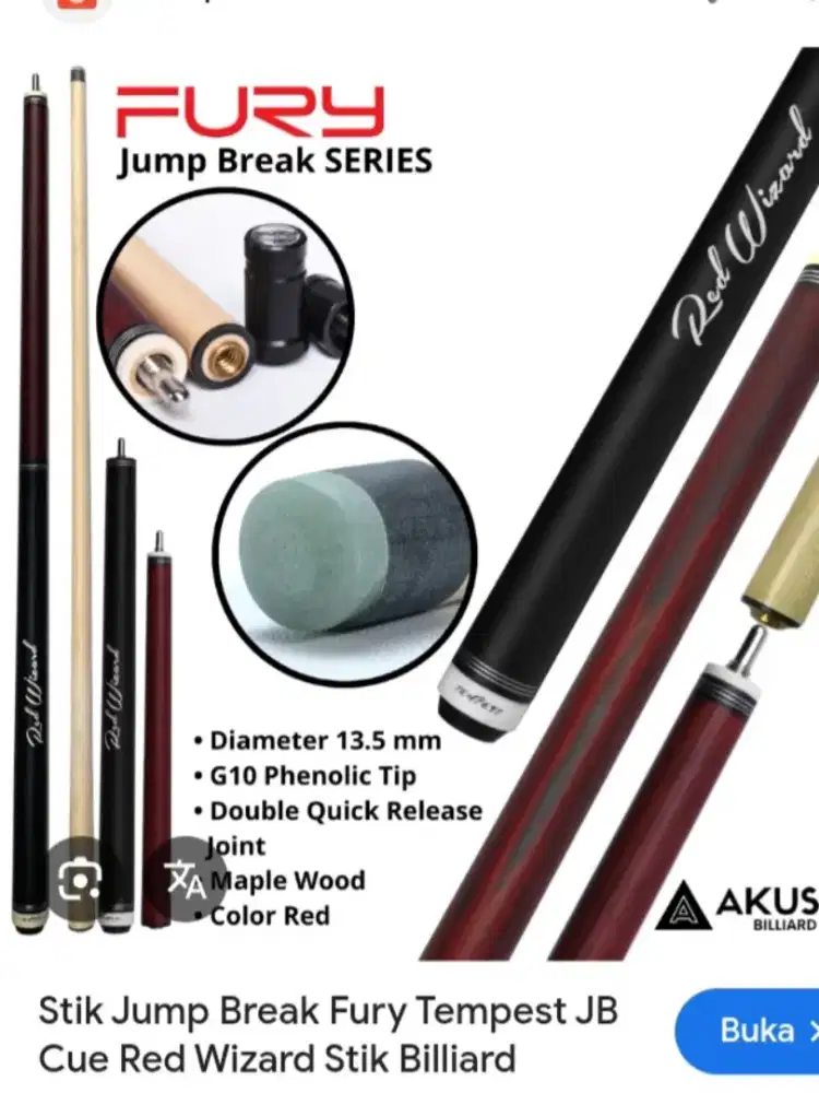 Jual stik billiard fury red wizard jumpbreak mulus