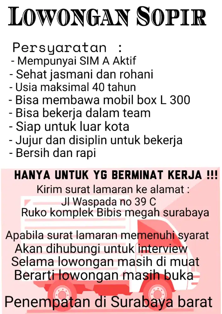 Lowongan Sopir mobil box