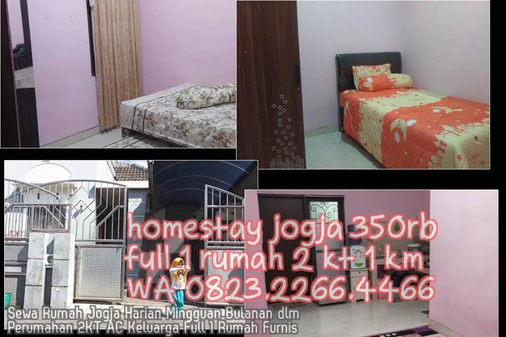 Sewa Rumah Jogja Harian Mingguan Bulanan dlm Perumahan 2KT AC Keluarga