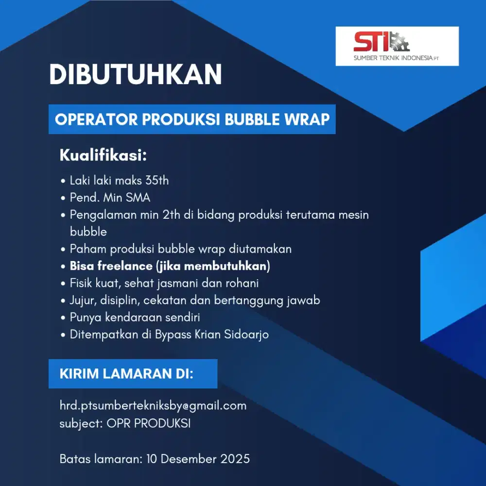 Operator Produksi - Kepala Produksi - Office Boy