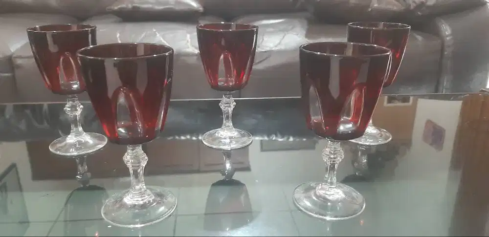 Gelas kristal asli prancis 1980an  5pcs tinggi 12cm diameter 8cm