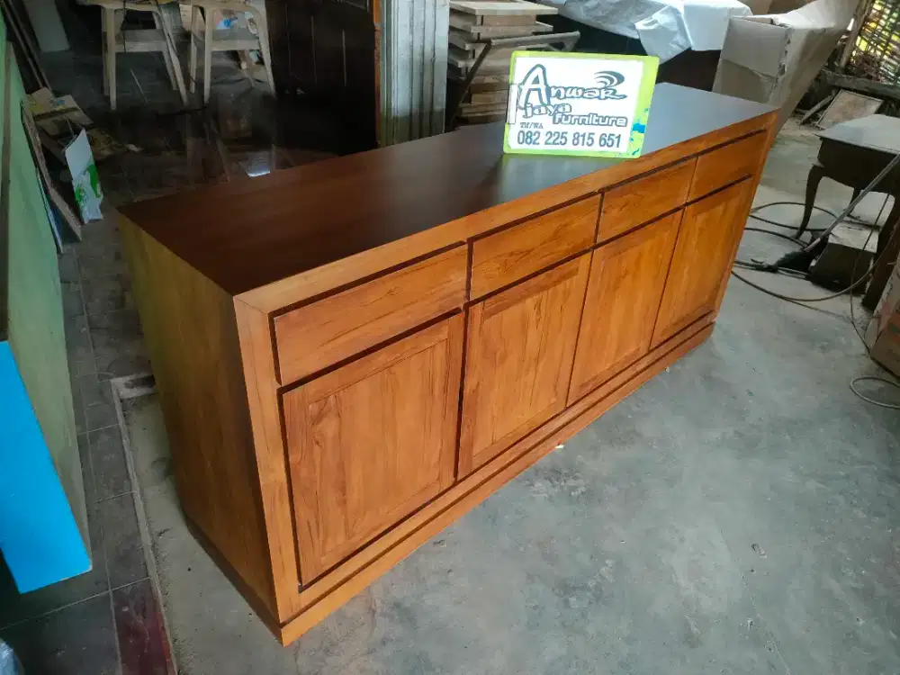 Bufet minimalis tv ready stock siap kirim full kayu jati