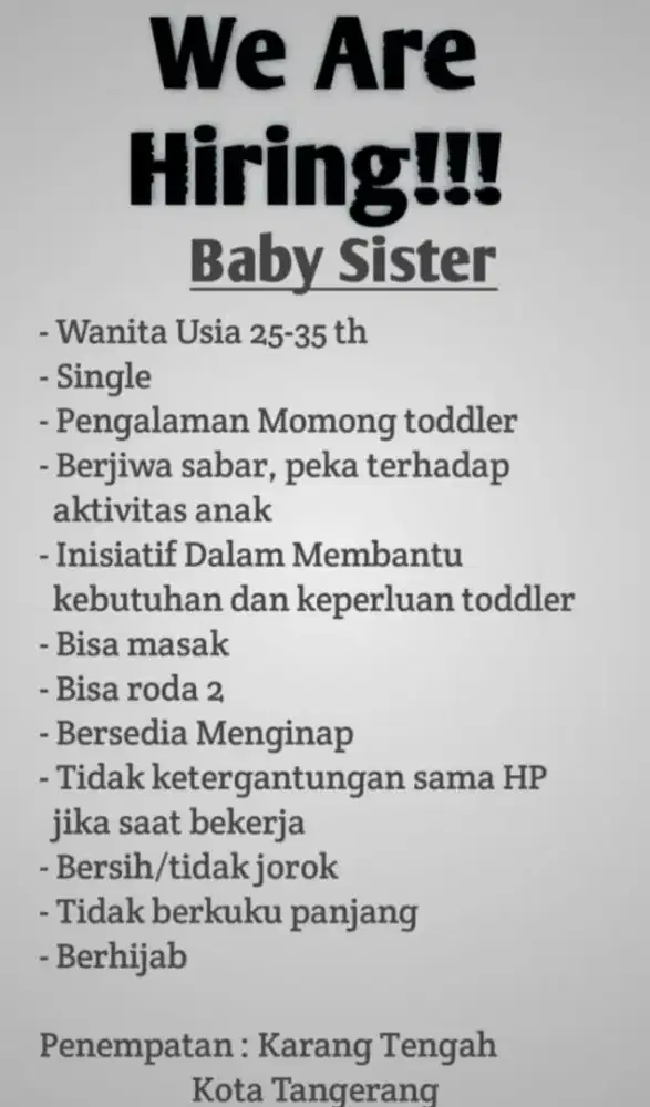 LOWONGAN BABY SITTER
