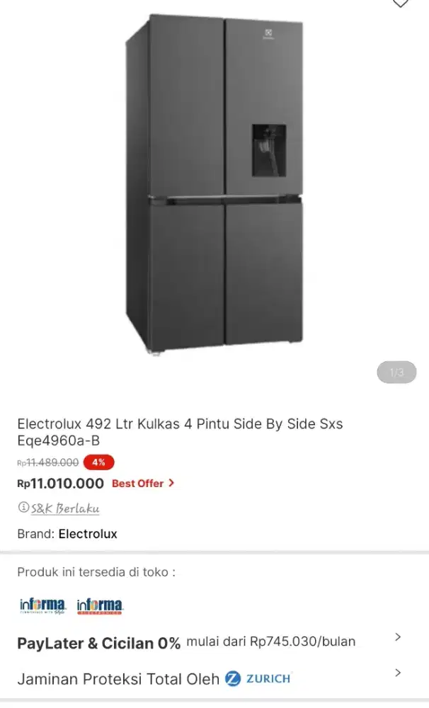 Elektroluc kulkas side by side