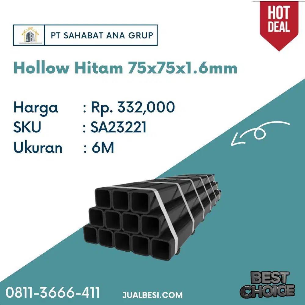Hollow Hitam 75x75x1.6mm