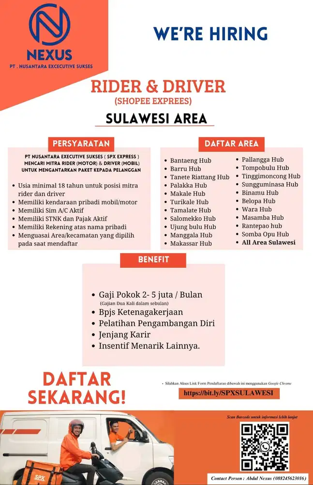 Lowongan Kerja KURIR LM (LAST MILE) Shopee Exprees Sulawesi