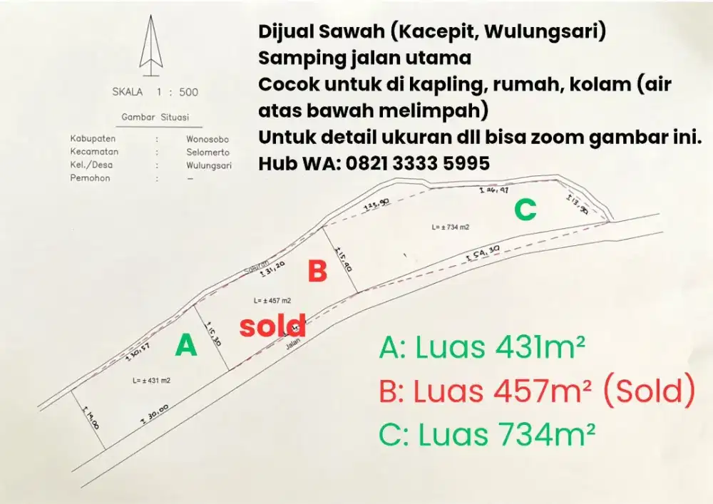 Jual Sawah Tanah Strategis Cocok di Kapling