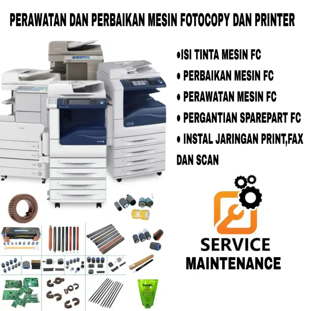 Mesin fotocopy canon ,xerox , toner, drum instal jaringan