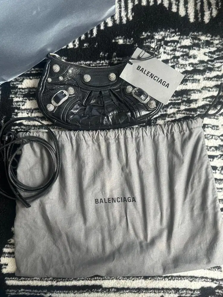 Balenciaga Le Cagole Mini Purse with Chain Croco Embossed Rhinestone