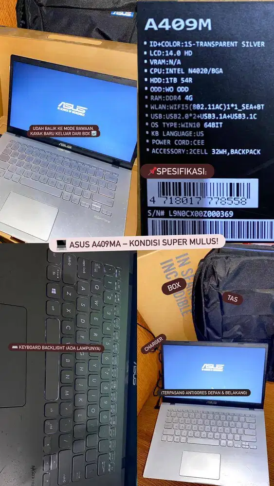 LAPTOP ASUS A409MA 2TB | MULUS dan murah banget